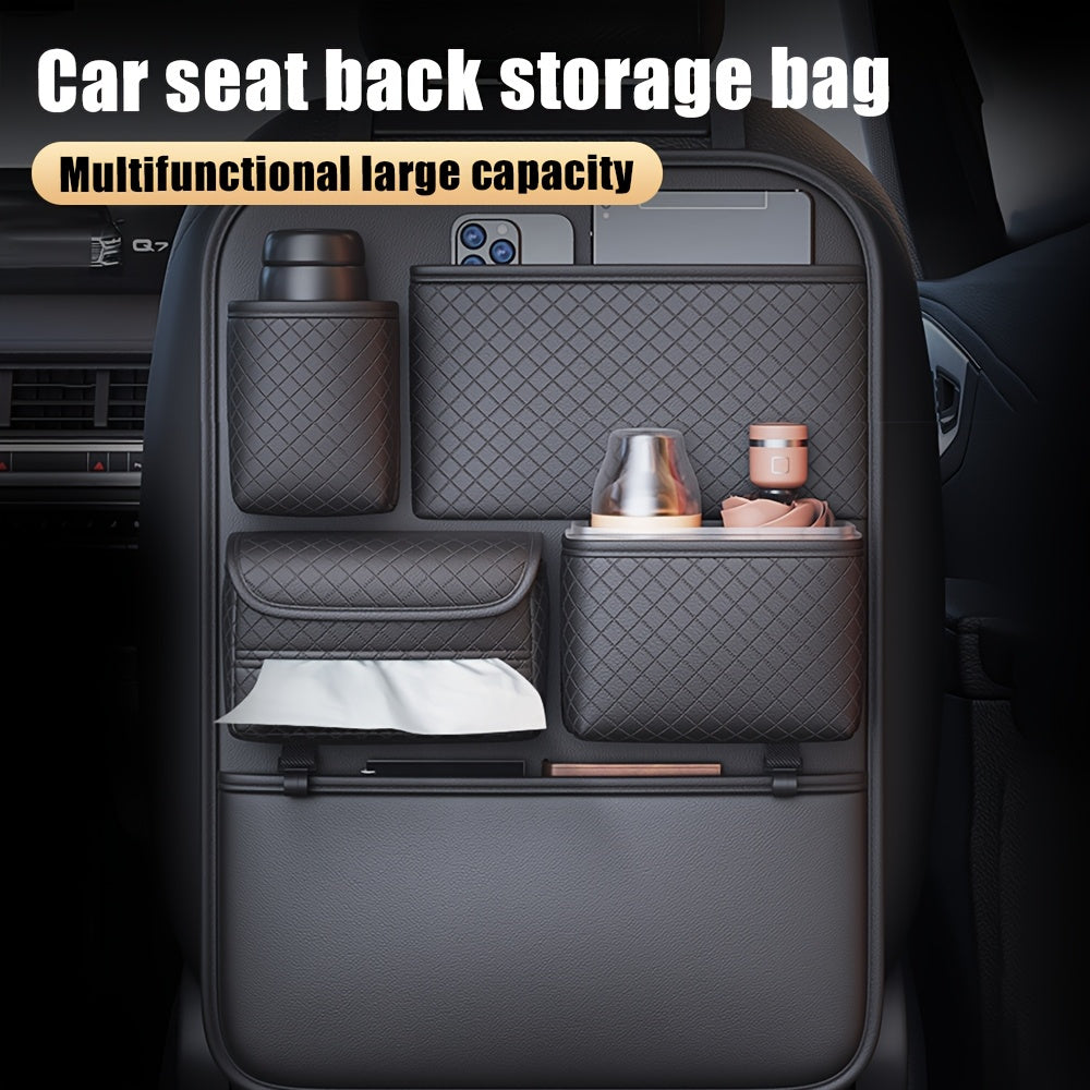 Car Seat Back Organizer Faux Leather Multi Compartment Storage Bag for Water Bottles Tablets Laptops and Accessories Black - Jimmys Supplies