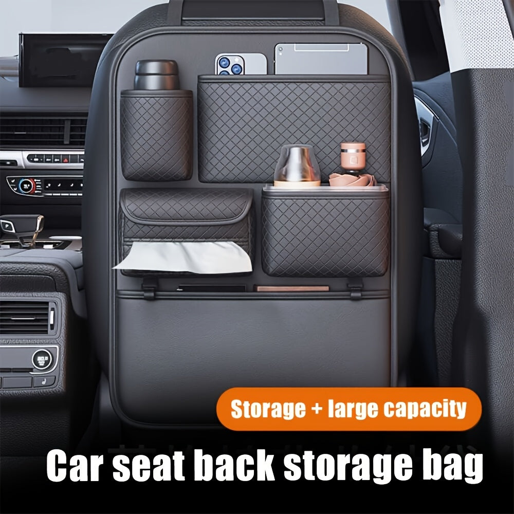 Car Seat Back Organizer Faux Leather Multi Compartment Storage Bag for Water Bottles Tablets Laptops and Accessories Black - Jimmys Supplies