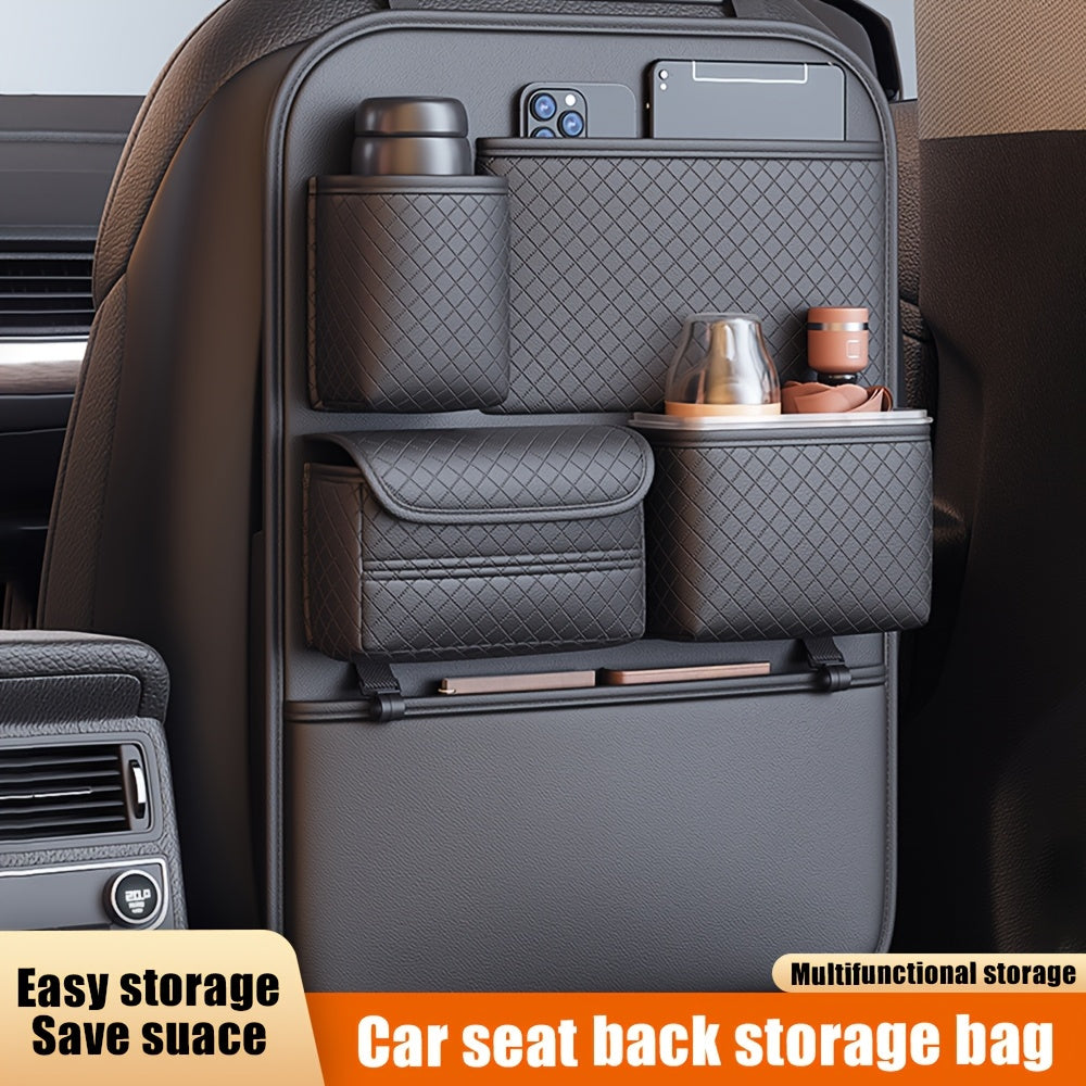 Car Seat Back Organizer Faux Leather Multi Compartment Storage Bag for Water Bottles Tablets Laptops and Accessories Black - Jimmys Supplies