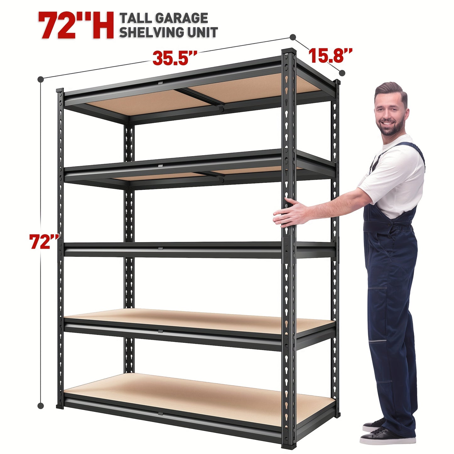 Heavy Duty 5 Tier 2000 Pounds Metal Shelving Unit Adjustable Garage Storage Rack 72 Inches High 35.5 Inches Wide 15.8 Inches Deep Utility Shelf For Basement Pantry Closet - Jimmys Supplies