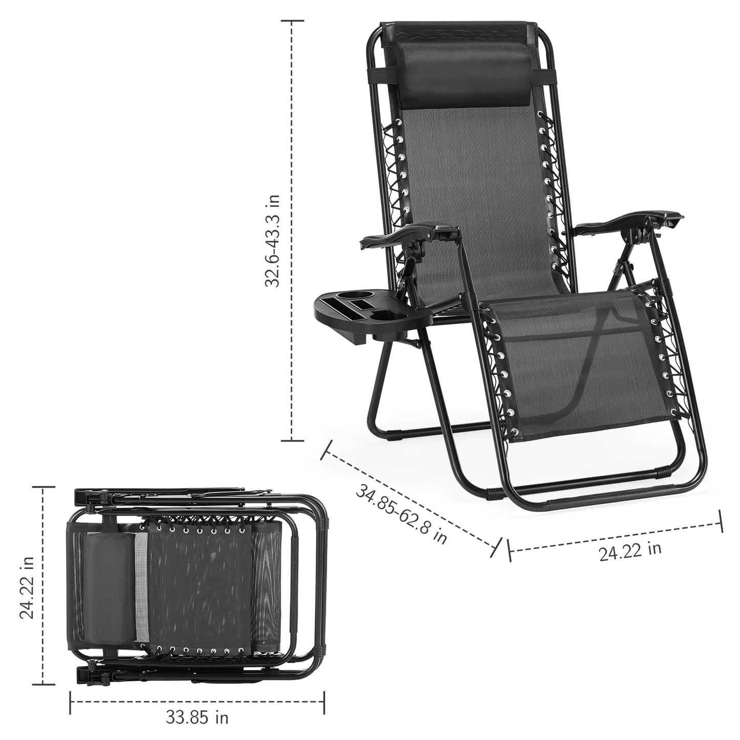 JHK Zero Gravity Set of 2 Portable Recliner Camping Patio Outdoor Garden Lounge Chair with Cup Holder Trays Adjustable Pillow - Jimmys Supplies