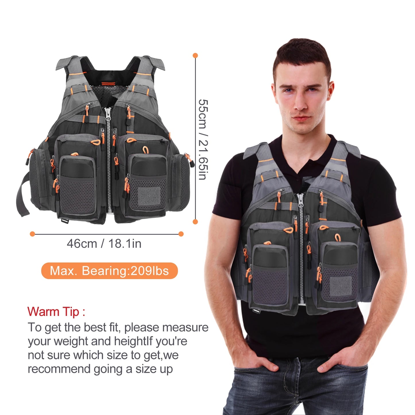 Outdoor Breathable Padded Fishing Life Vest Superior 209lb Bearing Life Safety Jacket Swimming Sailing Waistcoat Utility Vest - Jimmys Supplies