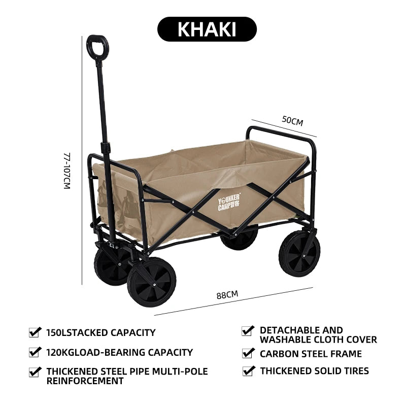 Collapsible Folding Utility Beach Wagon Cart Heavy Duty Large Capacity Fold Wagon Outdoor Trolley Portable Camping Cart