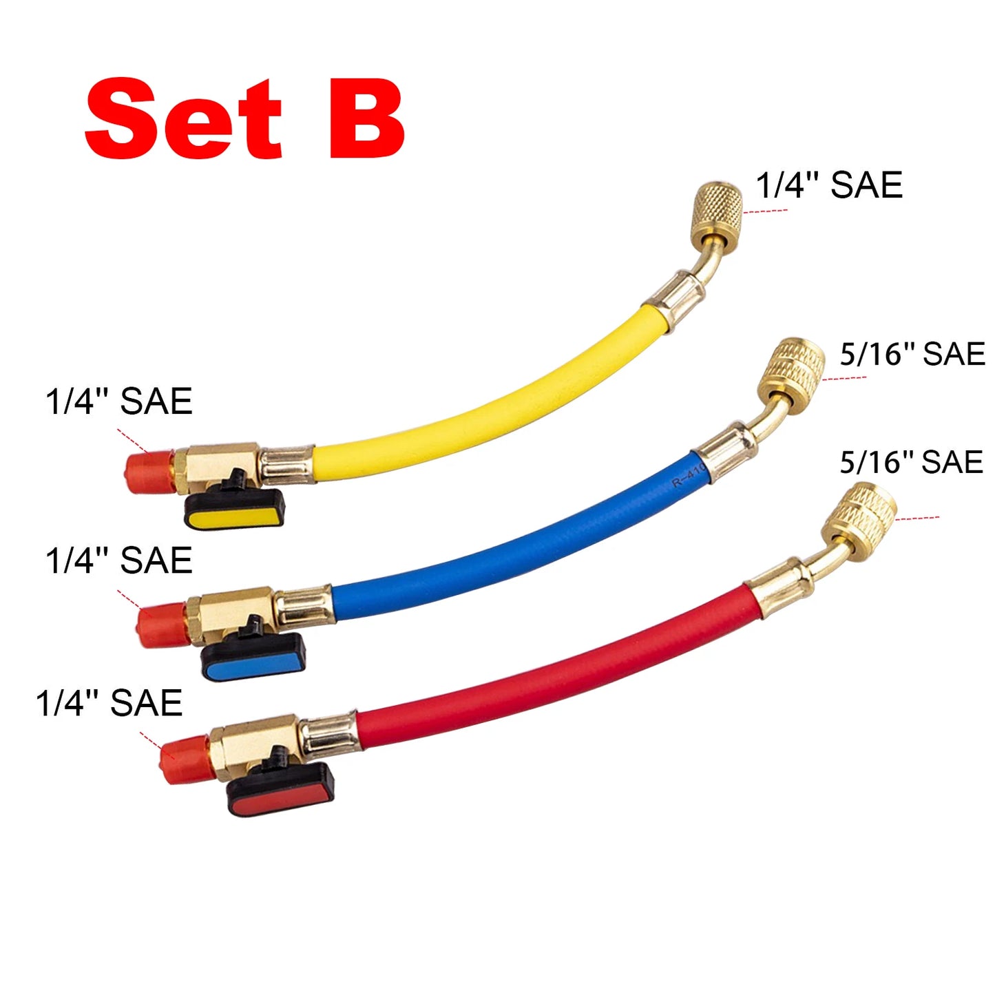 3pcs R134A R410 R22 800-4000 PSI Manifold Gauge Set A/C Refrigeration Charging Hose HVAC Refrigerant Hoses Set with Ball Valve