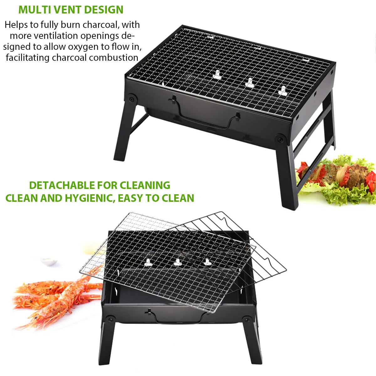 Portable BBQ Charcoal Grill Stainless Steel Small Mini BBQ Tool Kit Outdoor Cooking Camping Picnic Beach Portable BBQ - Jimmys Supplies