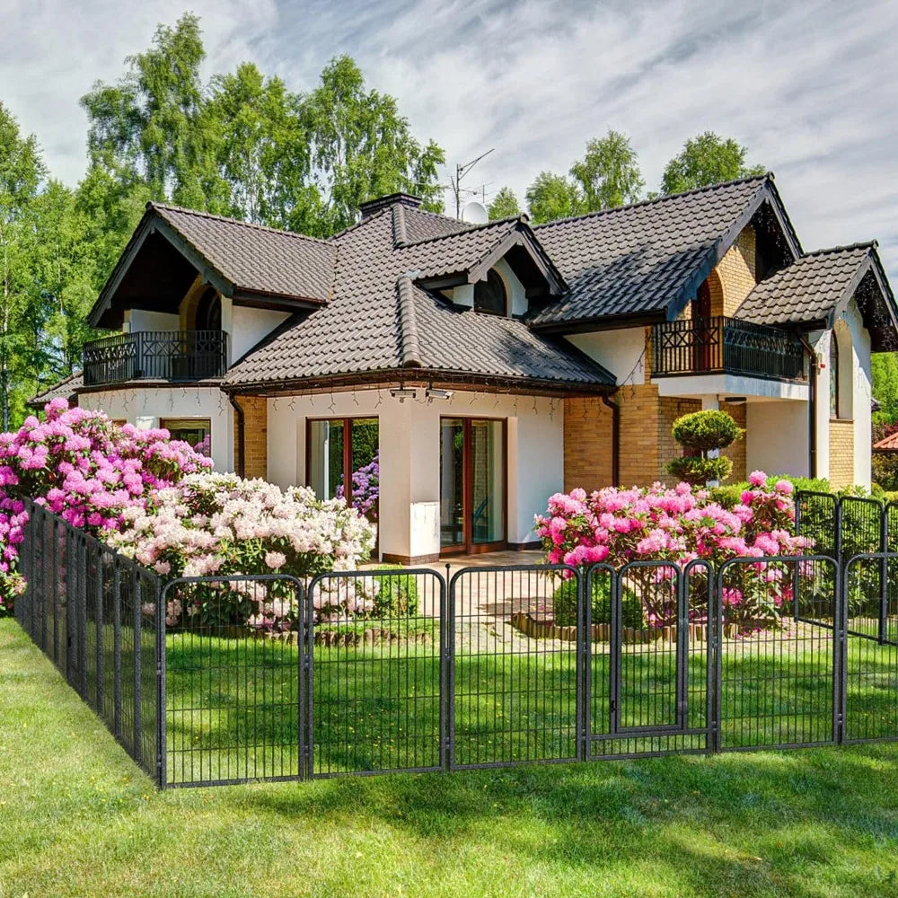 Decorative Garden Metal Fence 36ft (L)×40in (H) with 14 Panels 2 Gate Outdoor, No Dig Rustproof Wire, Animal Barrier Fencing for - Jimmys Supplies