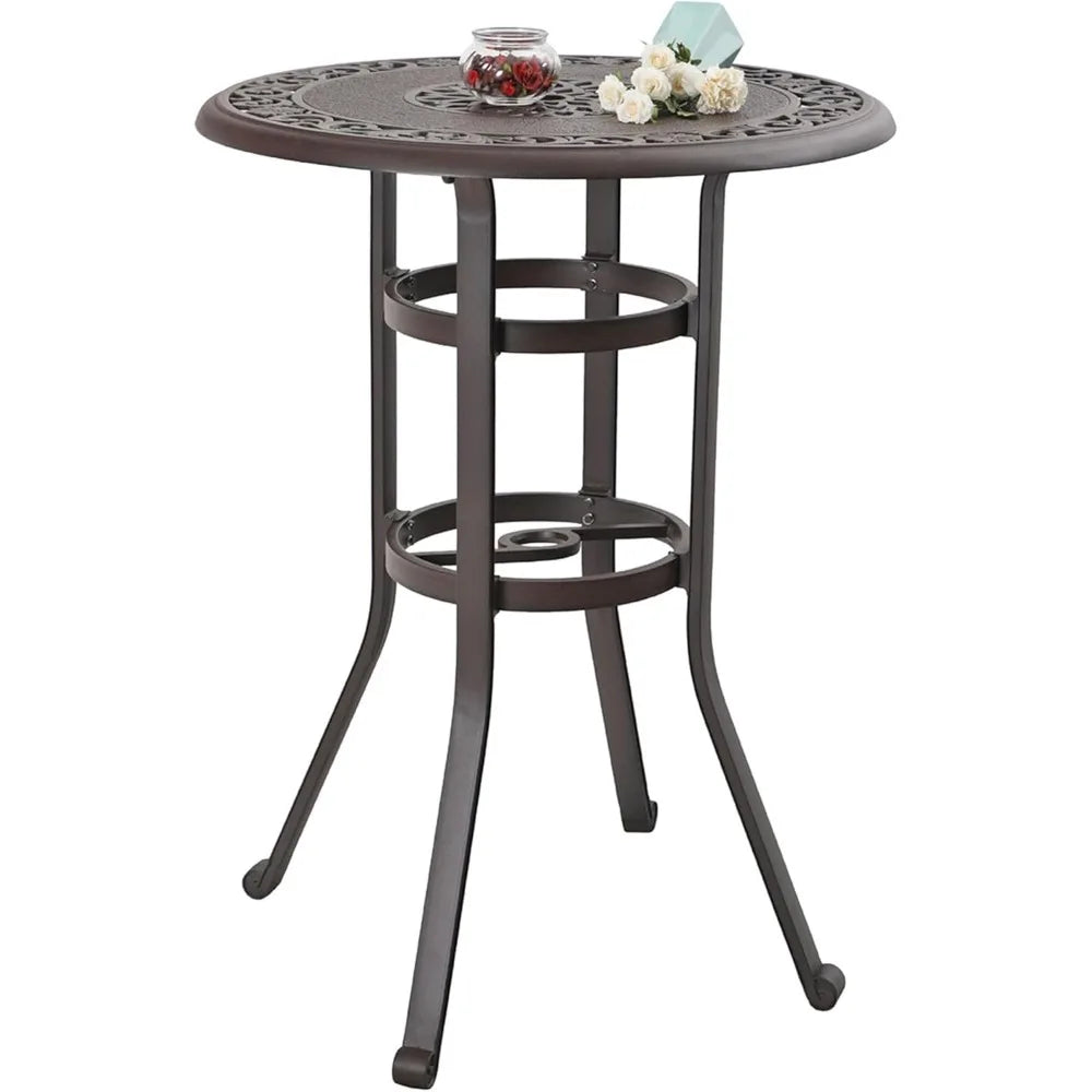 Cast Aluminium Patio Bar Height Table with 1.97" Umbrella Hole, Premium Bronze Outdoor Tall Pub Height Bistro Table for Porch - Jimmys Supplies