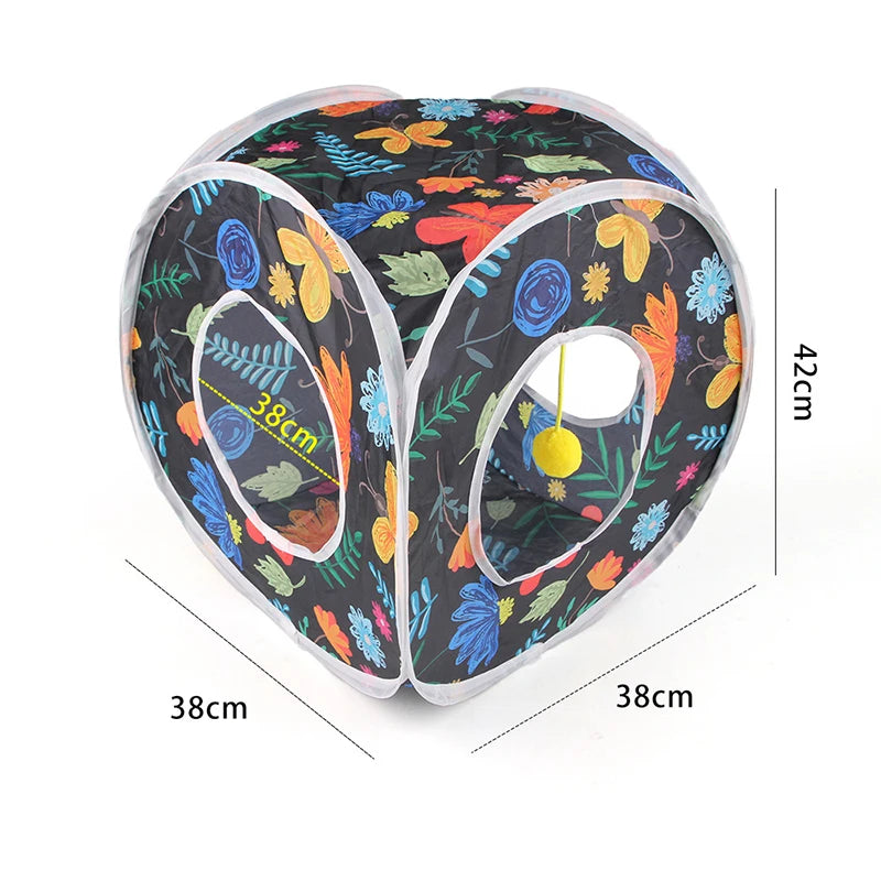 Funny Cat Toy Foldable Cat Channel Personalized Flowers Printed Pet Tunnel Toys Kitten Interactive Chase Toy Pet Supplies - Jimmys Supplies