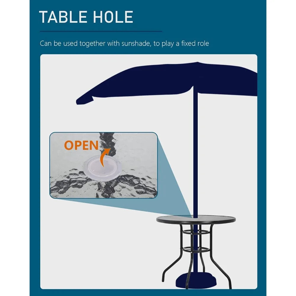 Round Outdoor Dining Table with Tempered Glass Top and Umbrella Hole for Patio, Lawn, and Balcony
