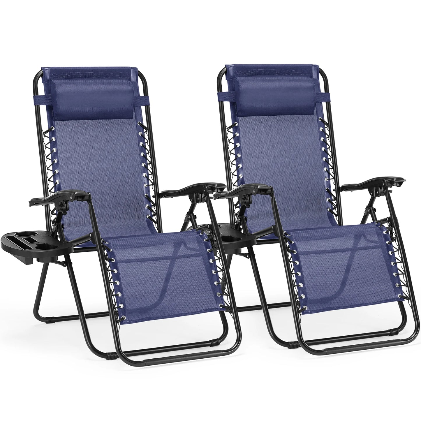 JHK Zero Gravity Set of 2 Portable Recliner Camping Patio Outdoor Garden Lounge Chair with Cup Holder Trays Adjustable Pillow - Jimmys Supplies