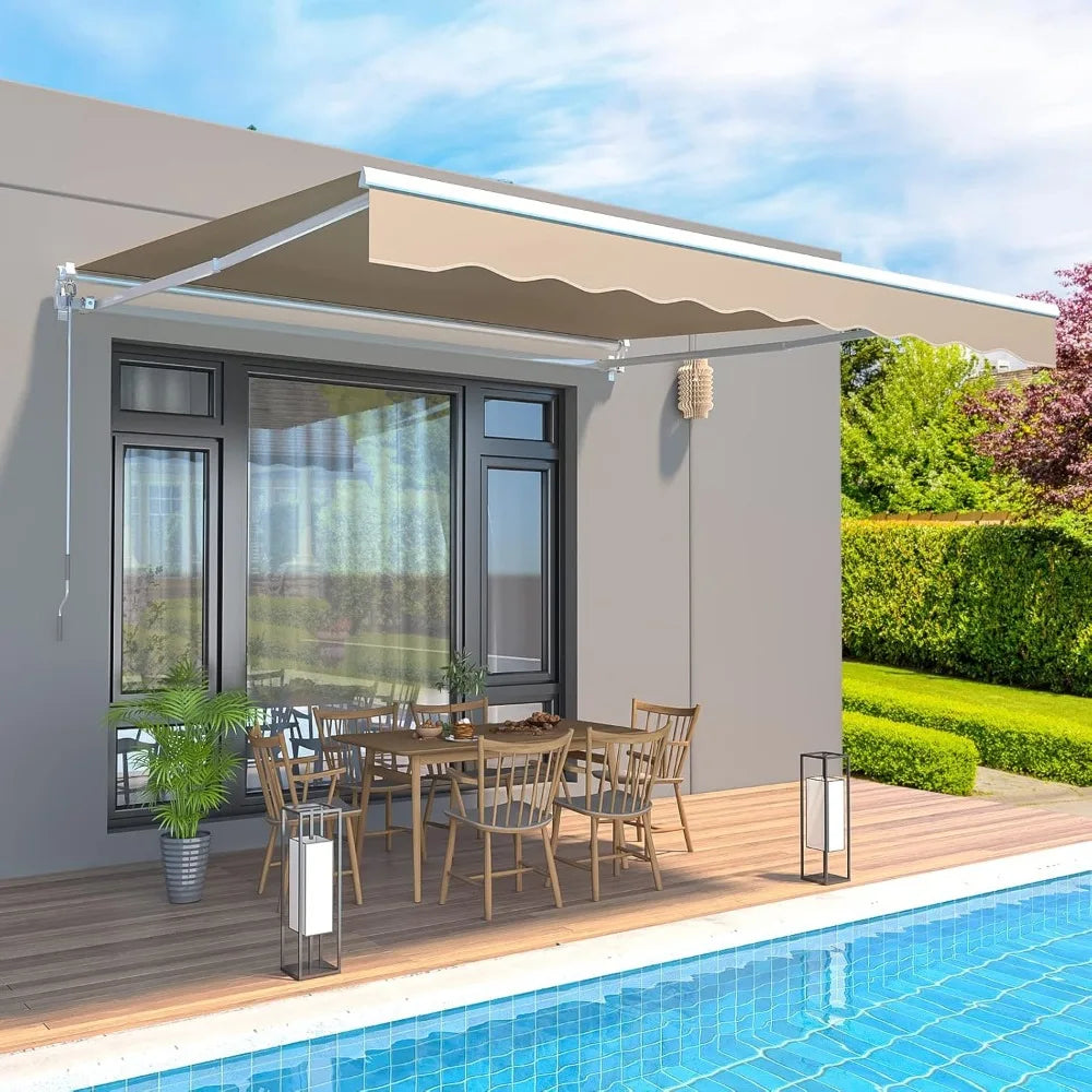 Manual Retractable Awning Sun Shade Patio Awning Cover Outdoor Patio Canopy Sunsetter Deck Awnings with Manual Crank Handle - Jimmys Supplies