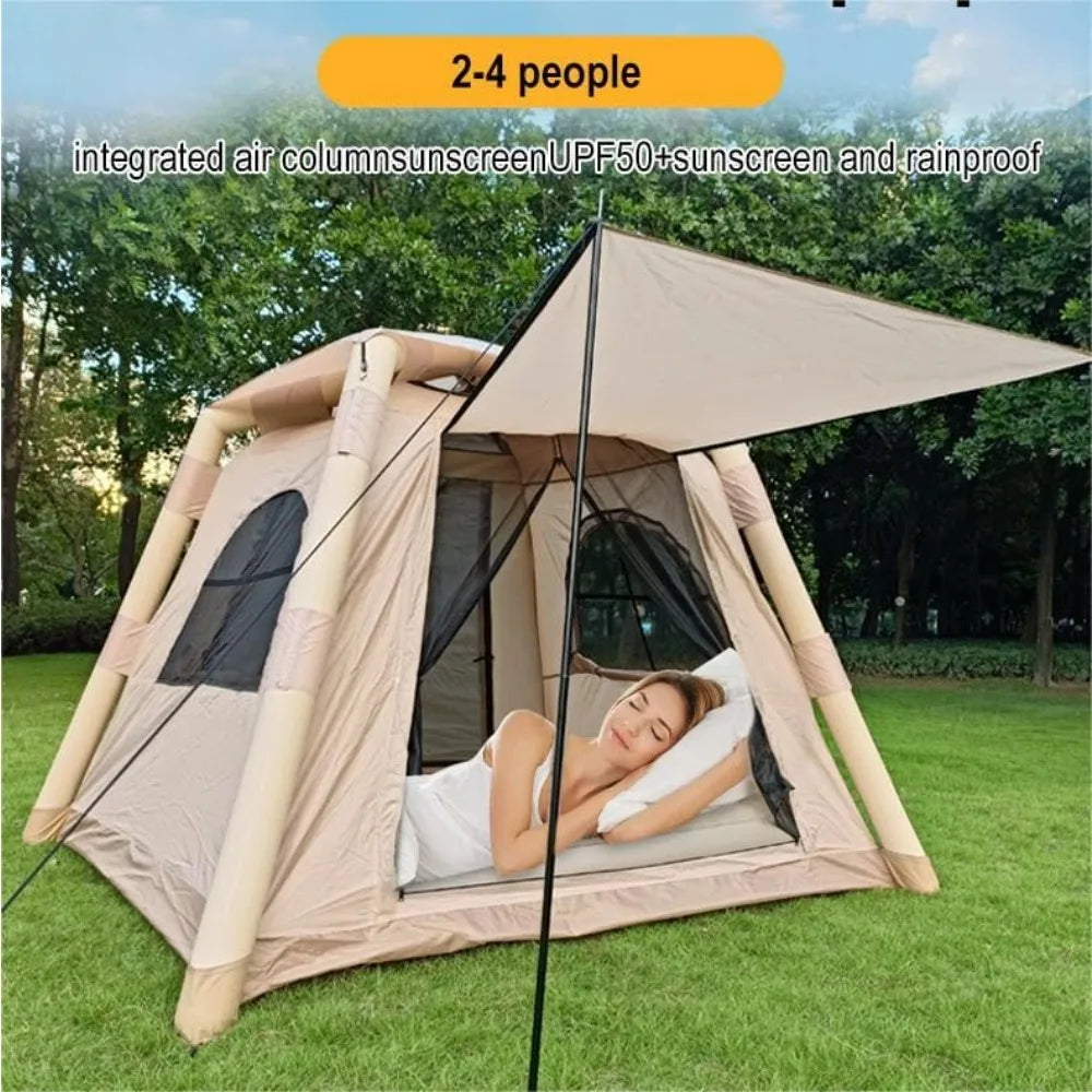 4 Season Inflatable Camping Tent for 2-4 People - Easy Set-up, Self-Supporting Air Tent With Hand Pump - Waterproof Blow Up