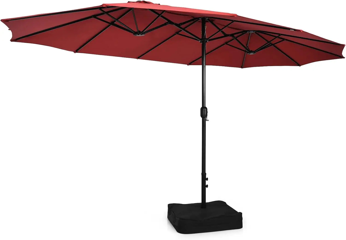 15FT Double-Sided Patio Umbrella with Base, Extra-Large Market Umbrella W/Crank System, Outdoor Twin Umbrella