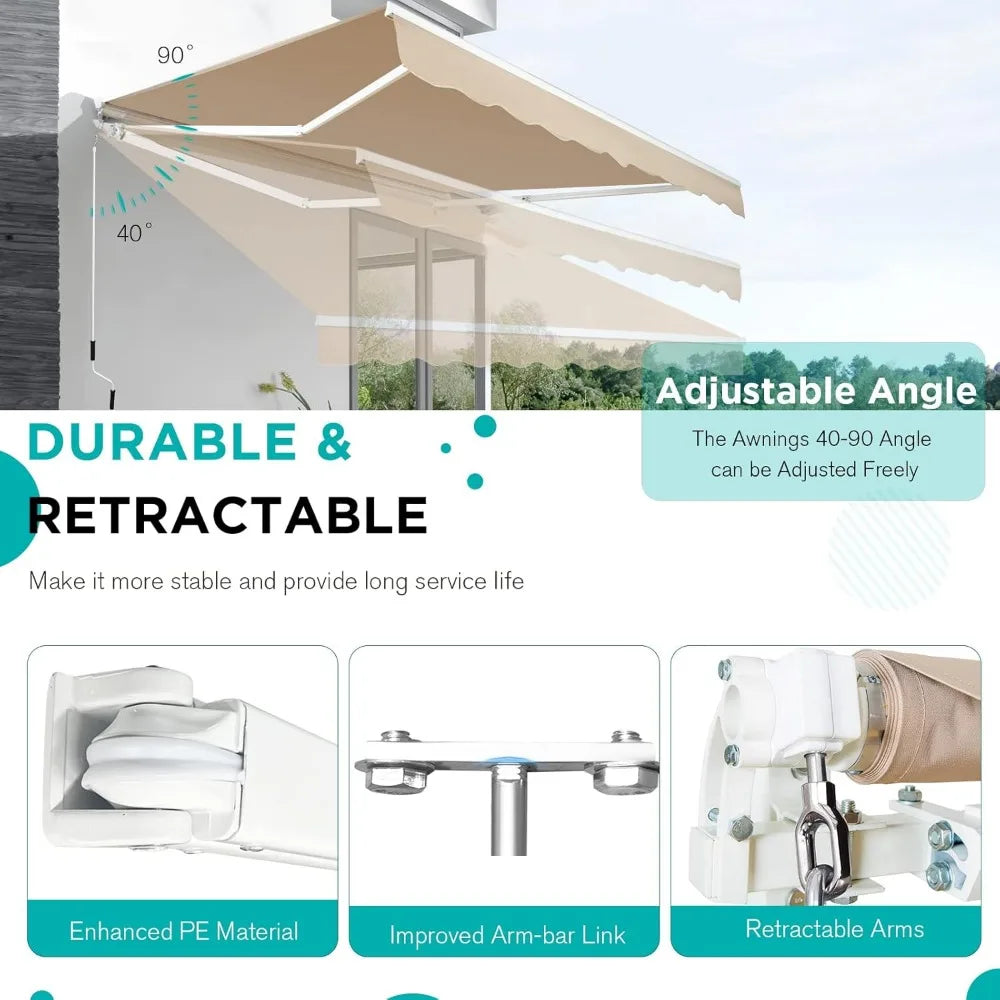 Manual Retractable Awning Sun Shade Patio Awning Cover Outdoor Patio Canopy Sunsetter Deck Awnings with Manual Crank Handle - Jimmys Supplies