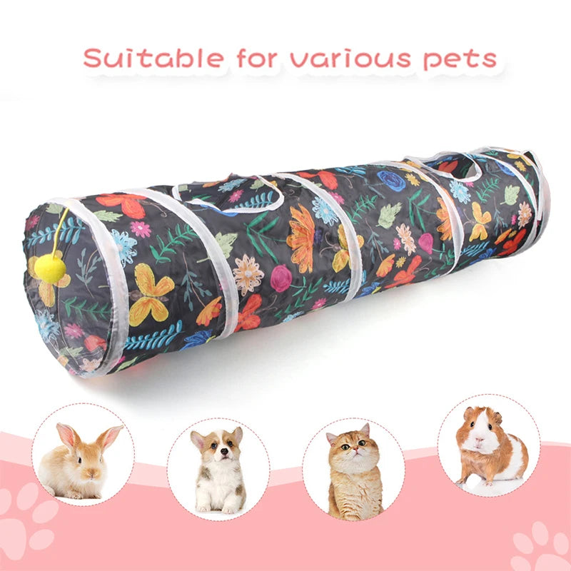 Funny Cat Toy Foldable Cat Channel Personalized Flowers Printed Pet Tunnel Toys Kitten Interactive Chase Toy Pet Supplies - Jimmys Supplies