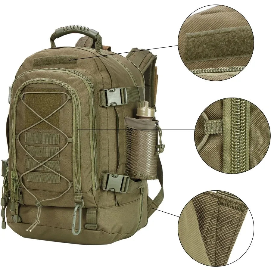 Large Tactical Backpack for Men Military Backpack with DIY System for Travel Work Camping Hunting Hiking Sports GREEN
