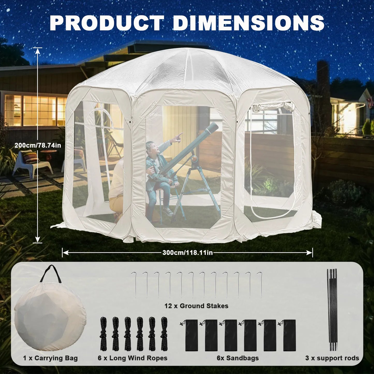 Outdoor Transparent Tent Portable Folding Camping Thickening Tent Starry Sky Bubble House Shade Winter Sunshine Wind/Waterproof - Jimmys Supplies