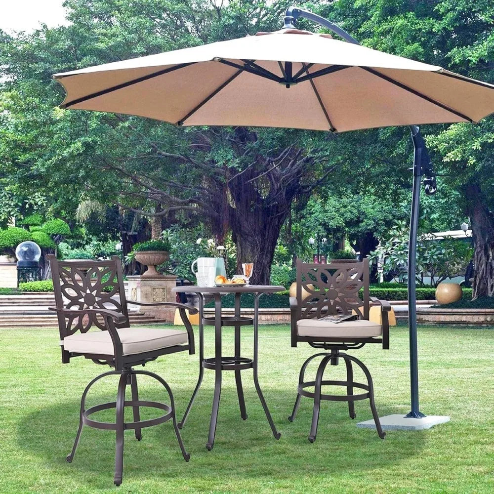 Cast Aluminium Patio Bar Height Table with 1.97" Umbrella Hole, Premium Bronze Outdoor Tall Pub Height Bistro Table for Porch - Jimmys Supplies