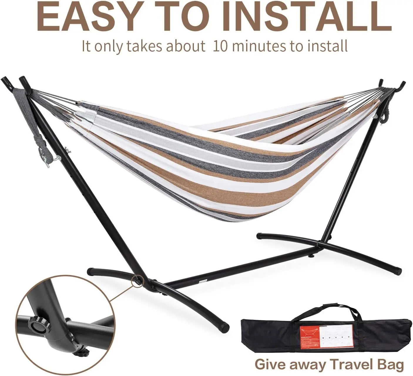 Double Hammocks with Stand for Outside, Portable Space Saving Heavy-Duty Steel Stand for Indoor Outdoor Patio with Carrying Bag