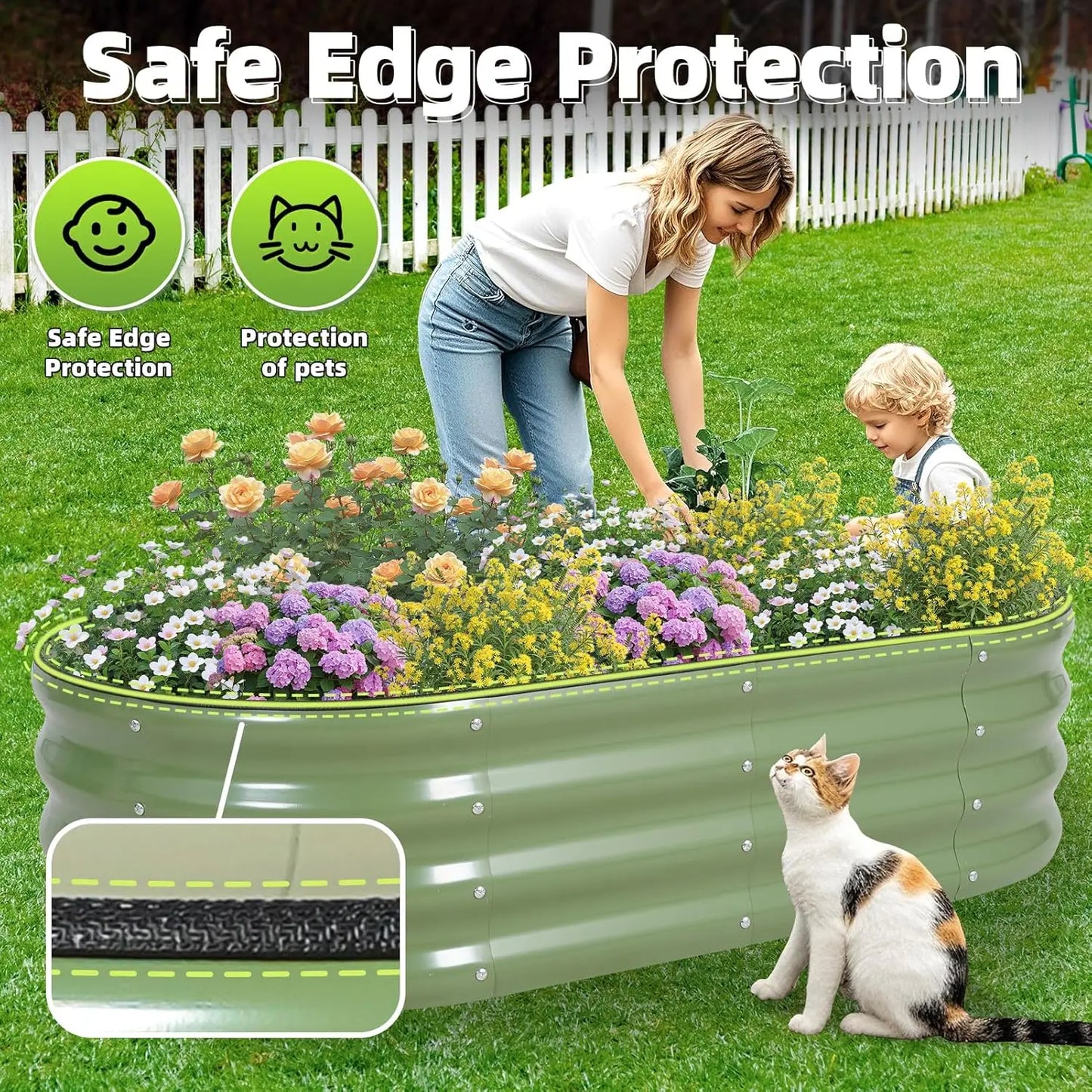 Galvanized Raised Garden Bed - 4×2×1ft (2 Packs) Planter Raised Beds for Gardening | Oval Metal Garden Planter Box with Safety E