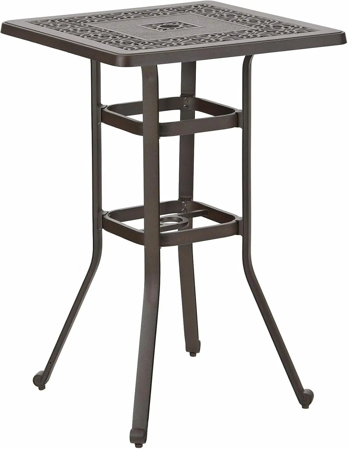 Cast Aluminium Patio Bar Height Table with 1.97" Umbrella Hole, Premium Bronze Outdoor Tall Pub Height Bistro Table for Porch - Jimmys Supplies