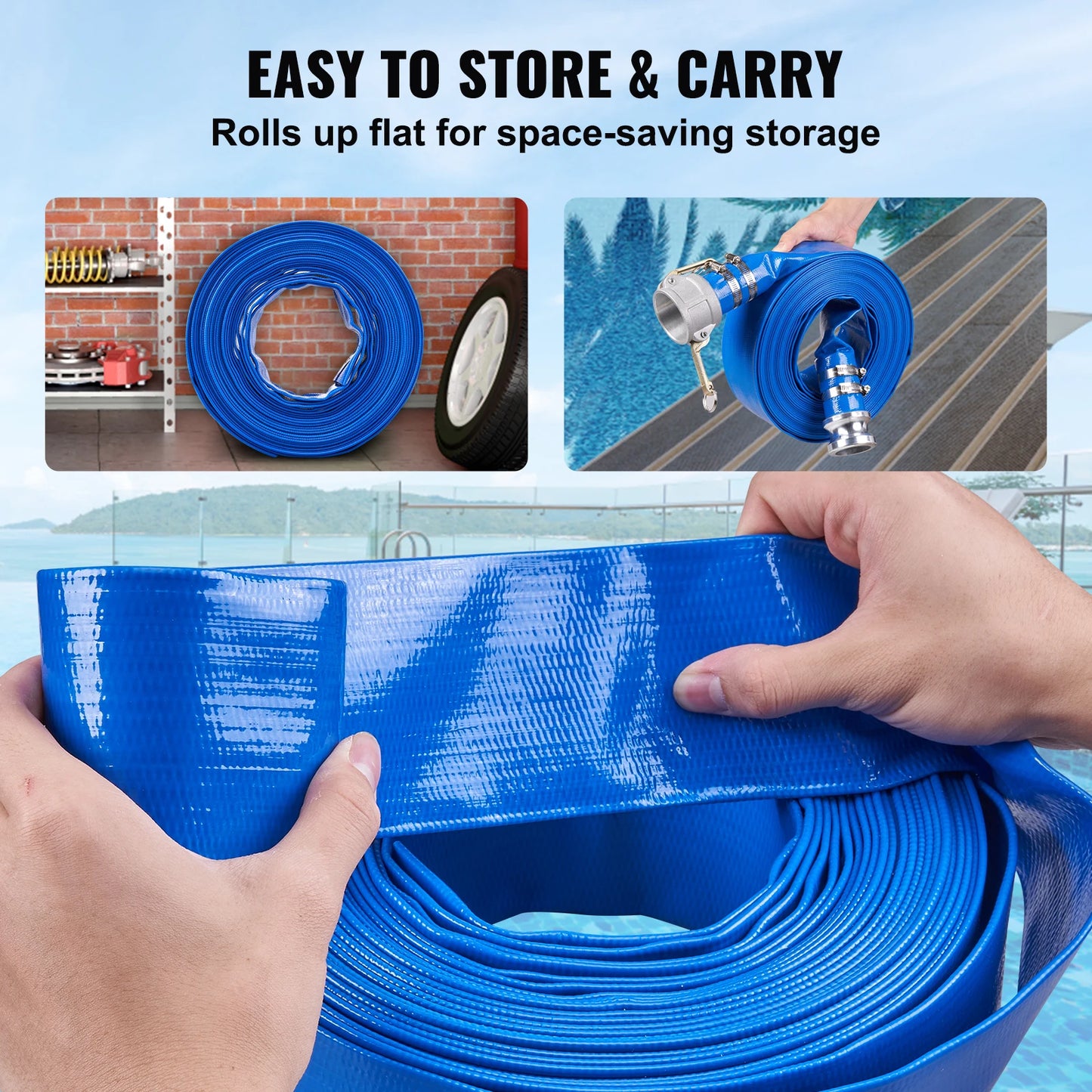 SucceBuy Pool Drain Hose 2 inch by 50ft Durable PVC Material Clamps Fits Pumps Sand Filters Ideal for Pool Water Removal