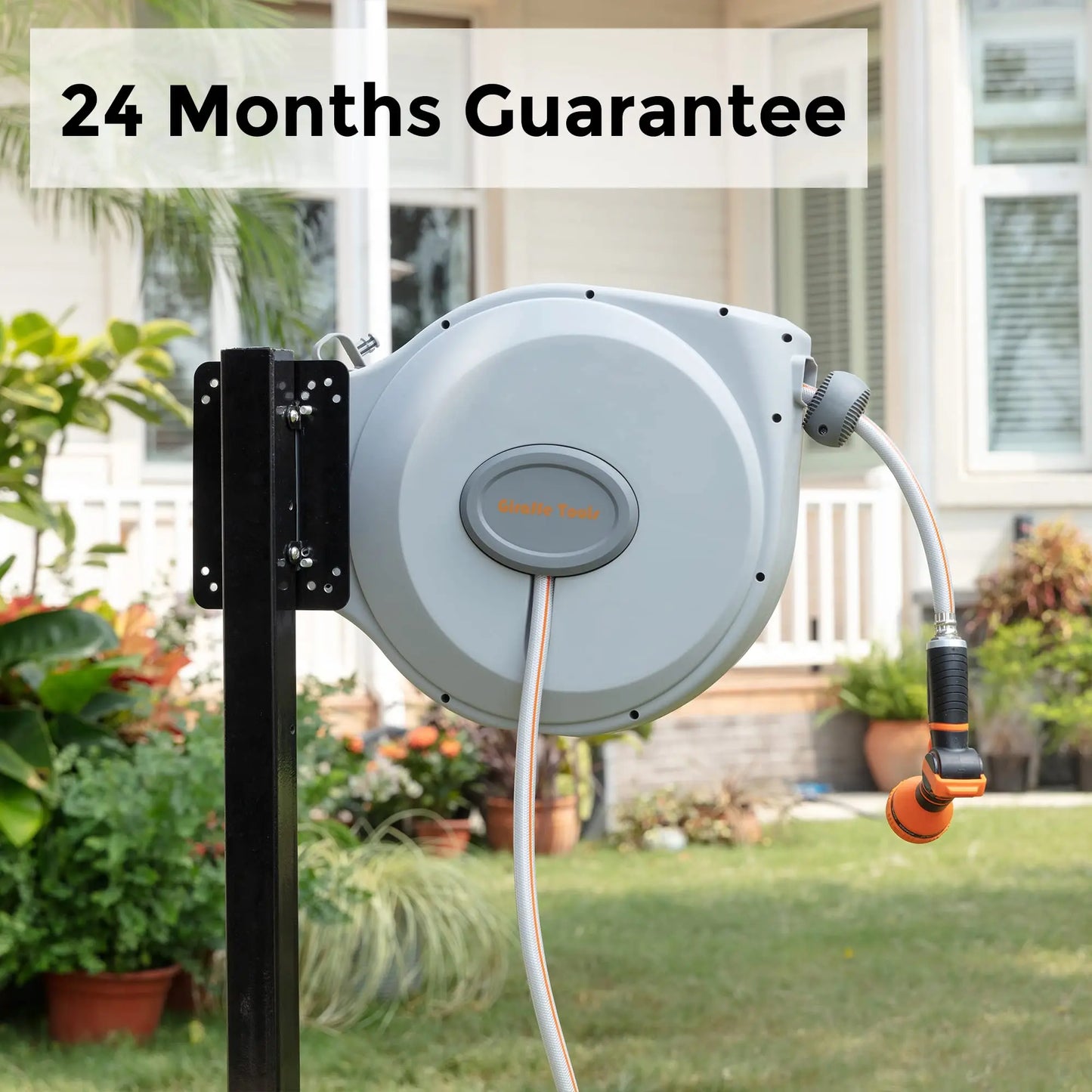 Giraffe Tools CW20 Retractable Garden Hose Reel 5/8" x 65 ft Heavy Duty Water Hose Reel, Swivel Bracket, Any Length Lock
