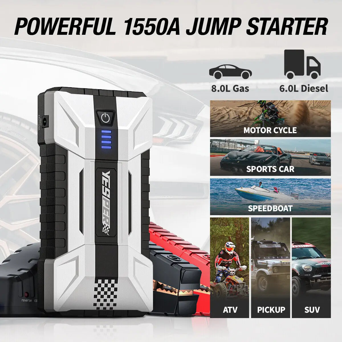 YESPER 1000A Car Jump Starter Power Bank 12000mAh Portable Battery - Jimmys Supplies