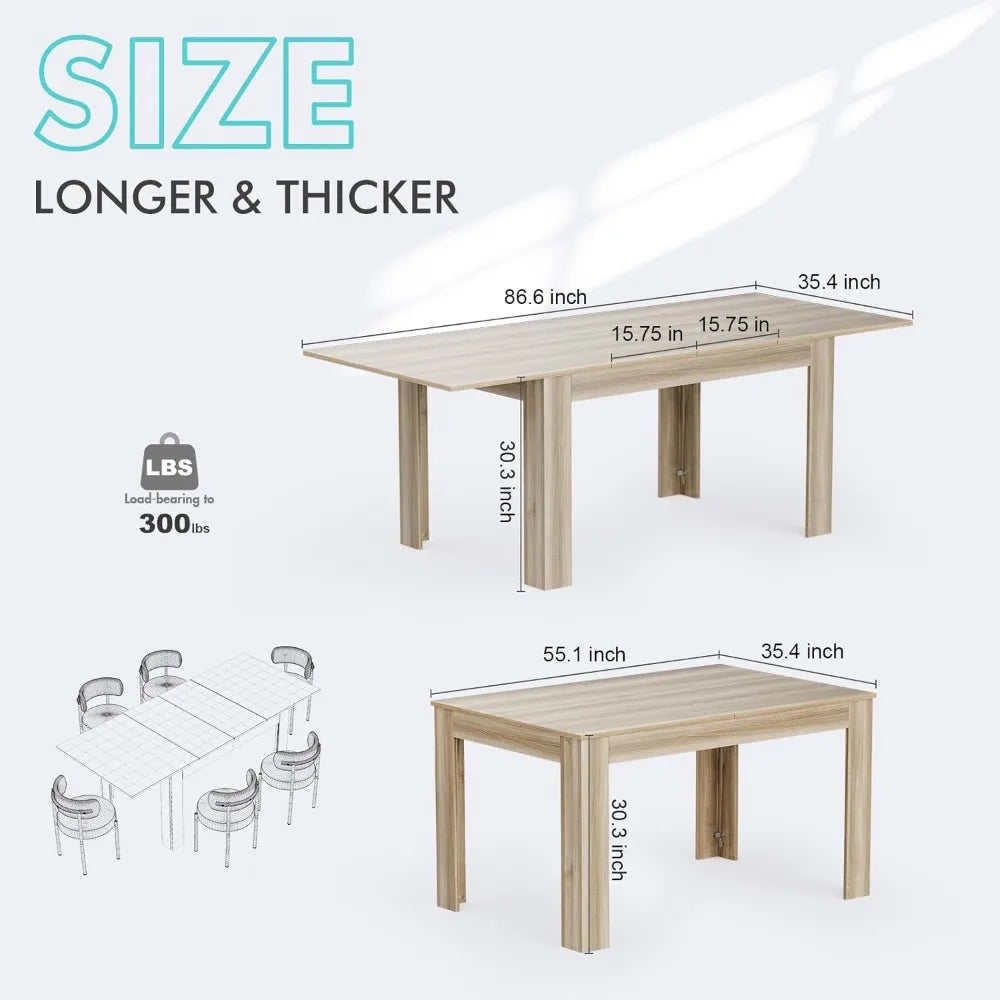 Extendable Dining Room Table for 6-10 Person, Plank and Beam Farmhouse Large Rectangular Kitchen Tables for Living Meeting Room - Jimmys Supplies
