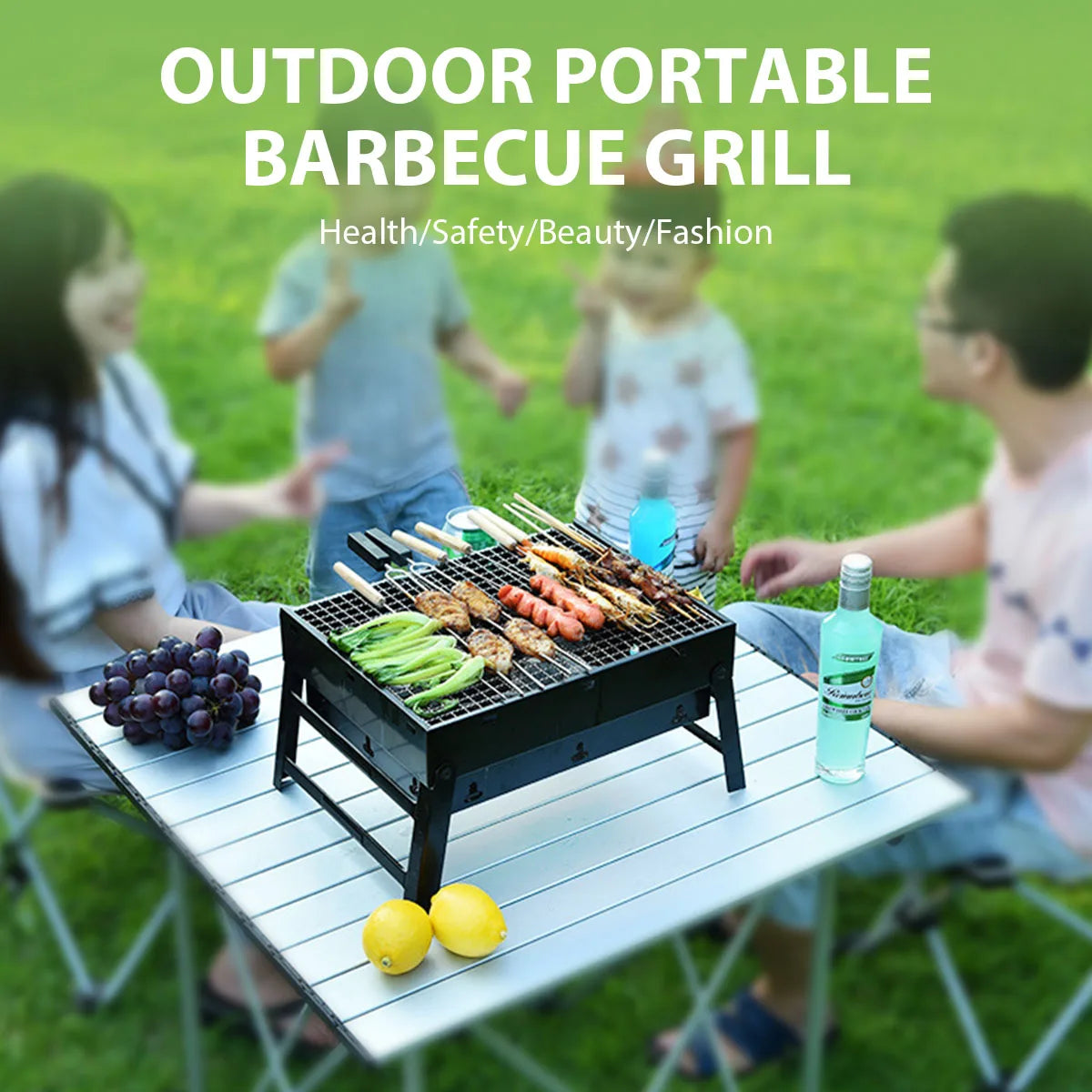 Portable BBQ Charcoal Grill Stainless Steel Small Mini BBQ Tool Kit Outdoor Cooking Camping Picnic Beach Portable BBQ - Jimmys Supplies