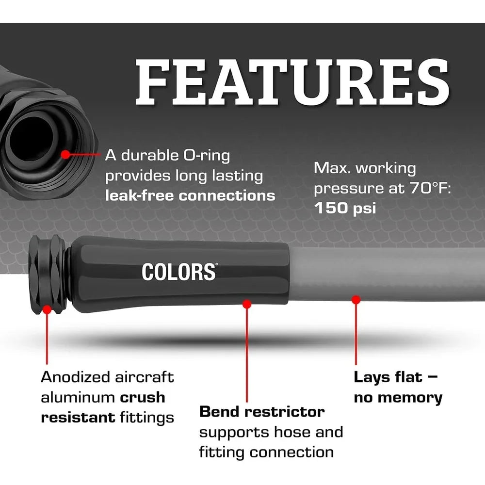 Durable Lightweight All-Weather Hybrid Polymer Garden Hose 5/8in x 100ft Flexible Leak-Free Connections Easy Storage Outdoor Use