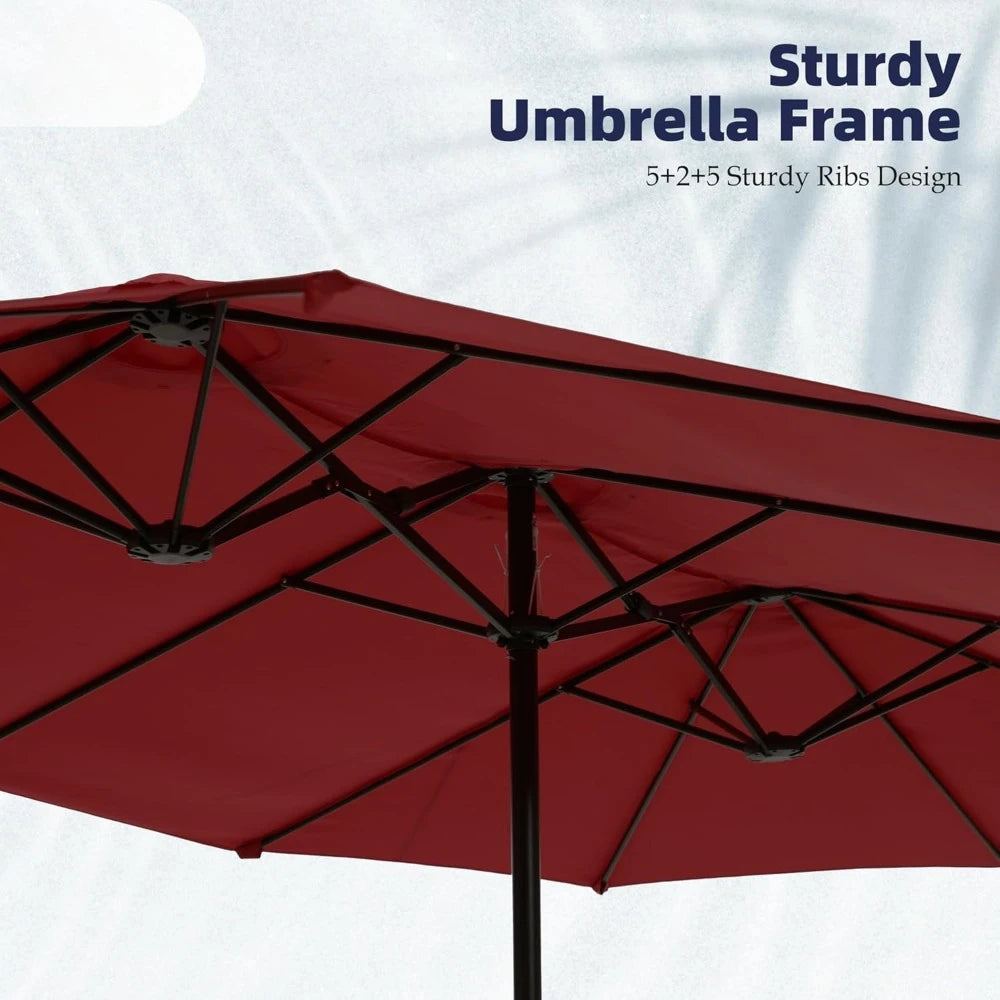 15ft Double Sided Patio Umbrella with Base Included, Outdoor Large Rectangular Market Umbrellas with Crank Handle - Jimmys Supplies