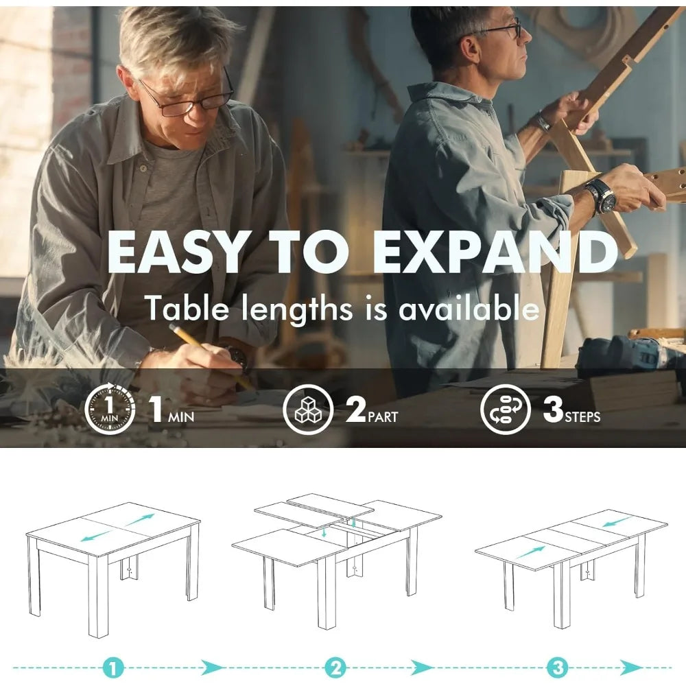 Extendable Dining Room Table for 6-10 Person, Plank and Beam Farmhouse Large Rectangular Kitchen Tables for Living Meeting Room - Jimmys Supplies