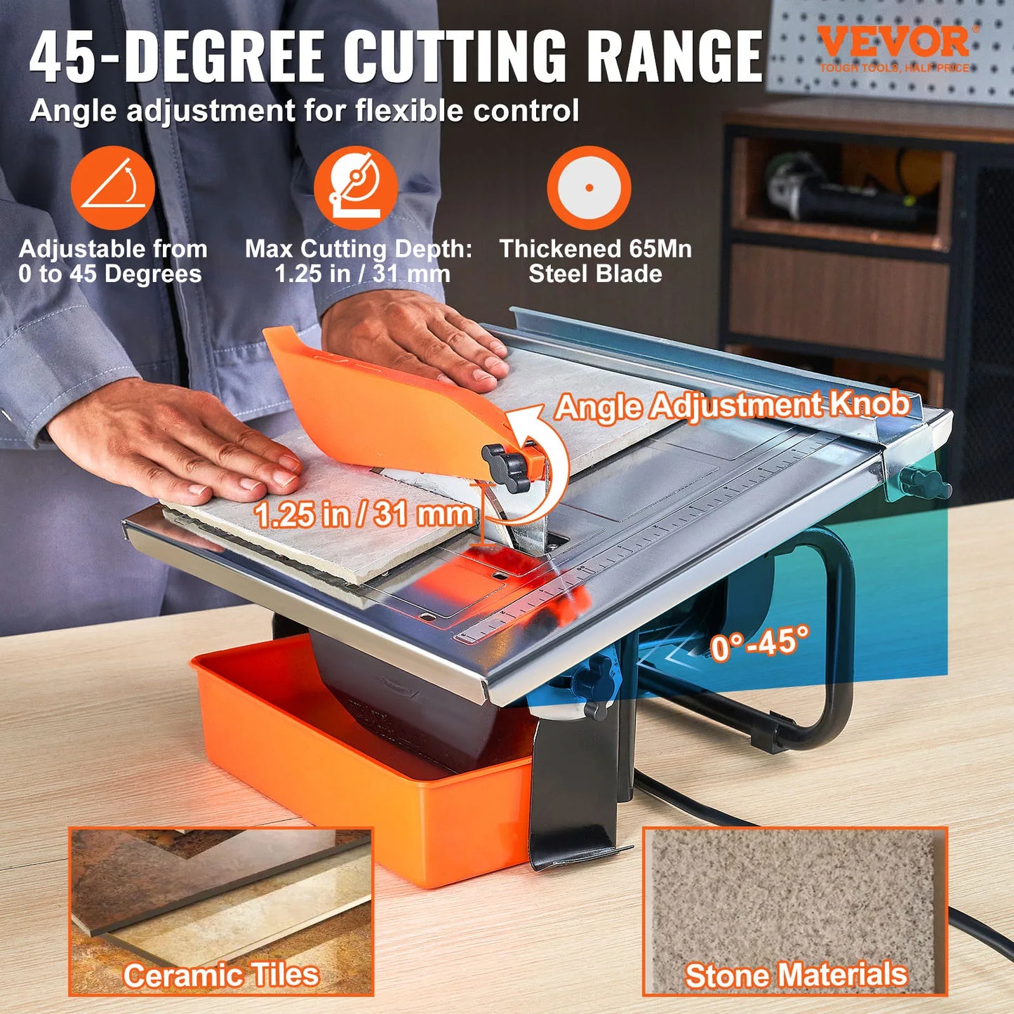 VEVOR Wet Tile Saw 7 Inch with 65Mn Steel Blade and Motor - Jimmys Supplies