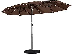 13 ft Large Patio Umbrella with Solar Lights Double-Sided Outdoor Rectangle Market Umbrellas with 36 LED Lights/Base Included/E
