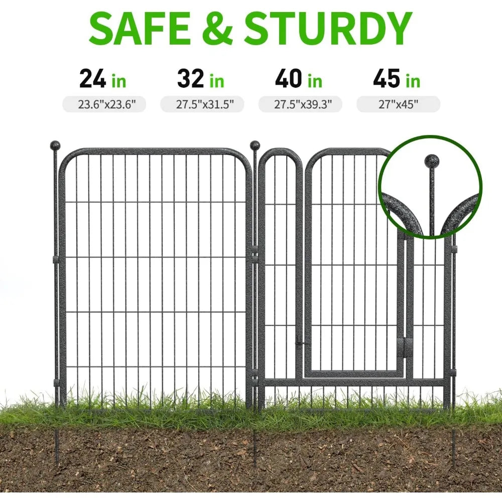 Decorative Garden Metal Fence 36ft (L)×40in (H) with 14 Panels 2 Gate Outdoor, No Dig Rustproof Wire, Animal Barrier Fencing for - Jimmys Supplies