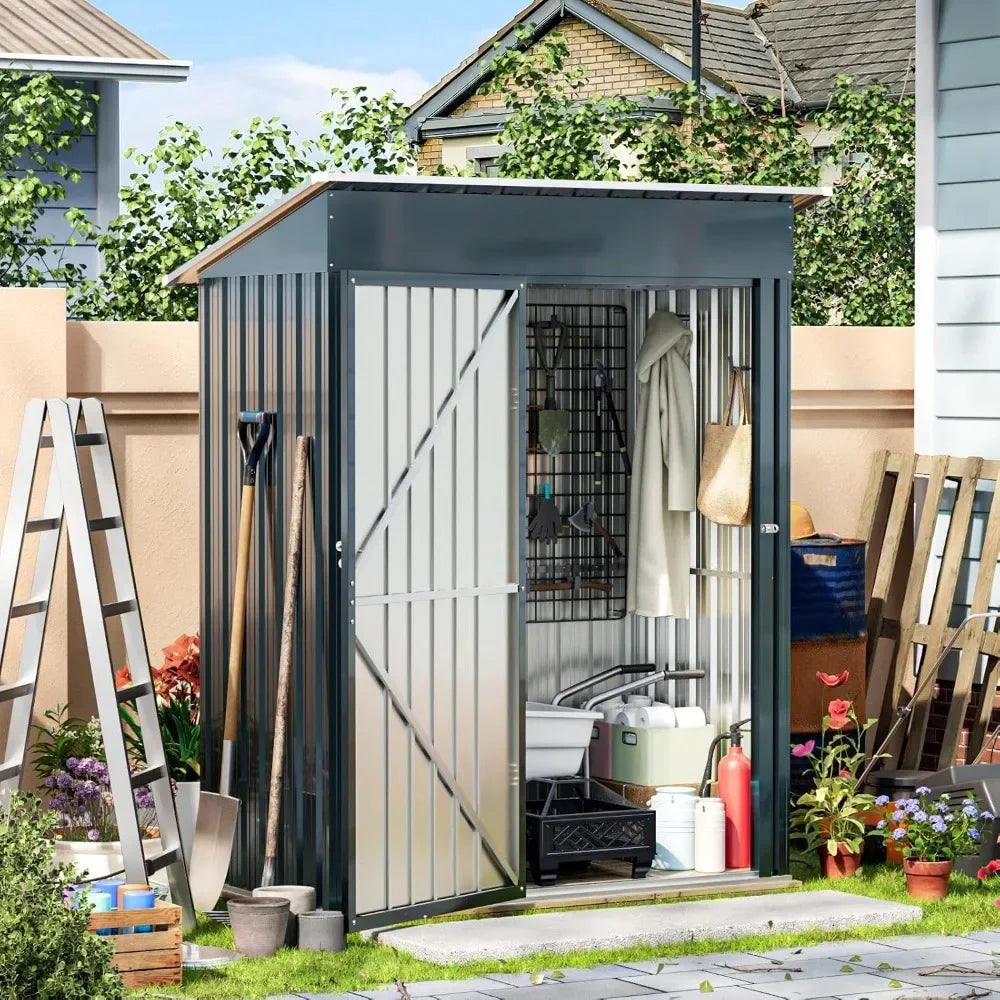 5X3X6.1FT Outdoor Steel Storage Shed with Frame Floor and Lockable Doors, Ideal for Garden, Backyard, Patio Storage - Jimmys Supplies