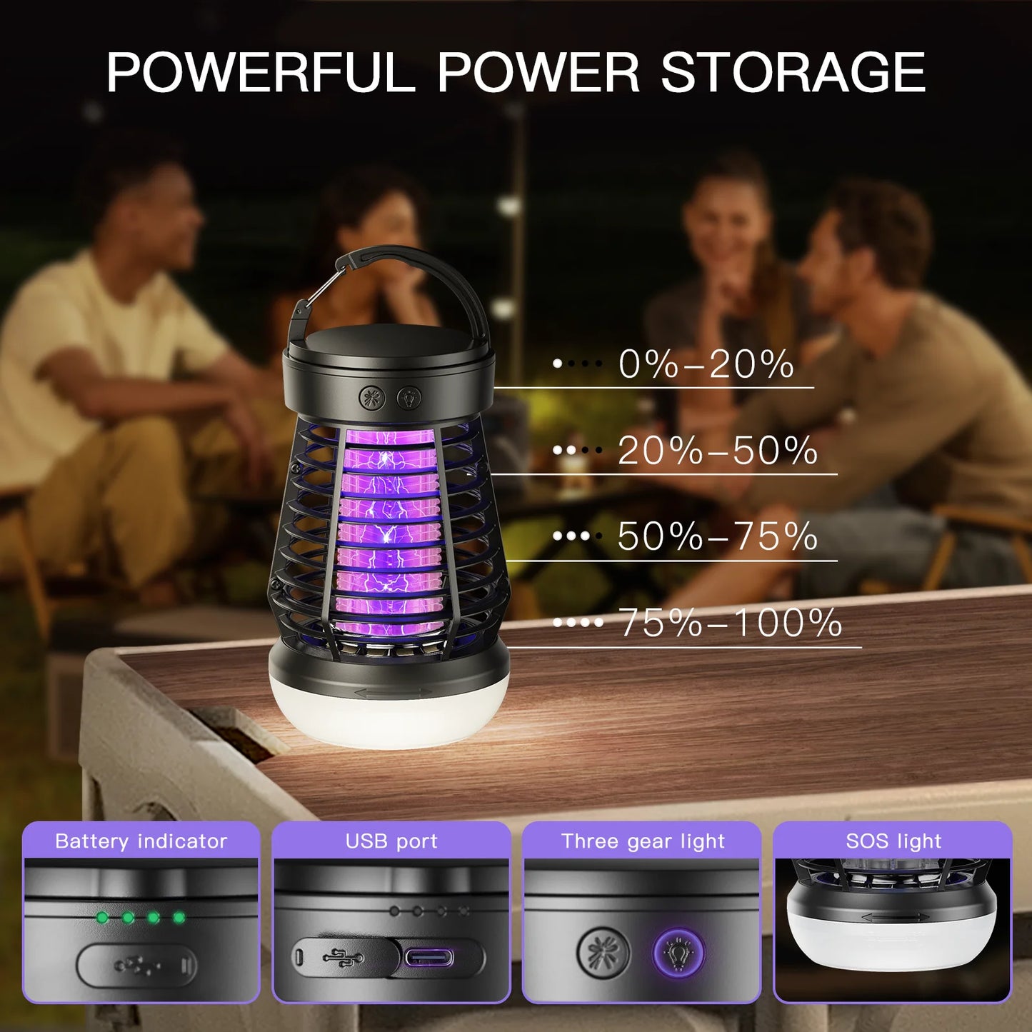 Portable Bug Zapper Rechargeable Wireless Mosquito Killer - 2000mAh Bug Zapper with Light for Outdoor Adventures Garden Yard - Jimmys Supplies