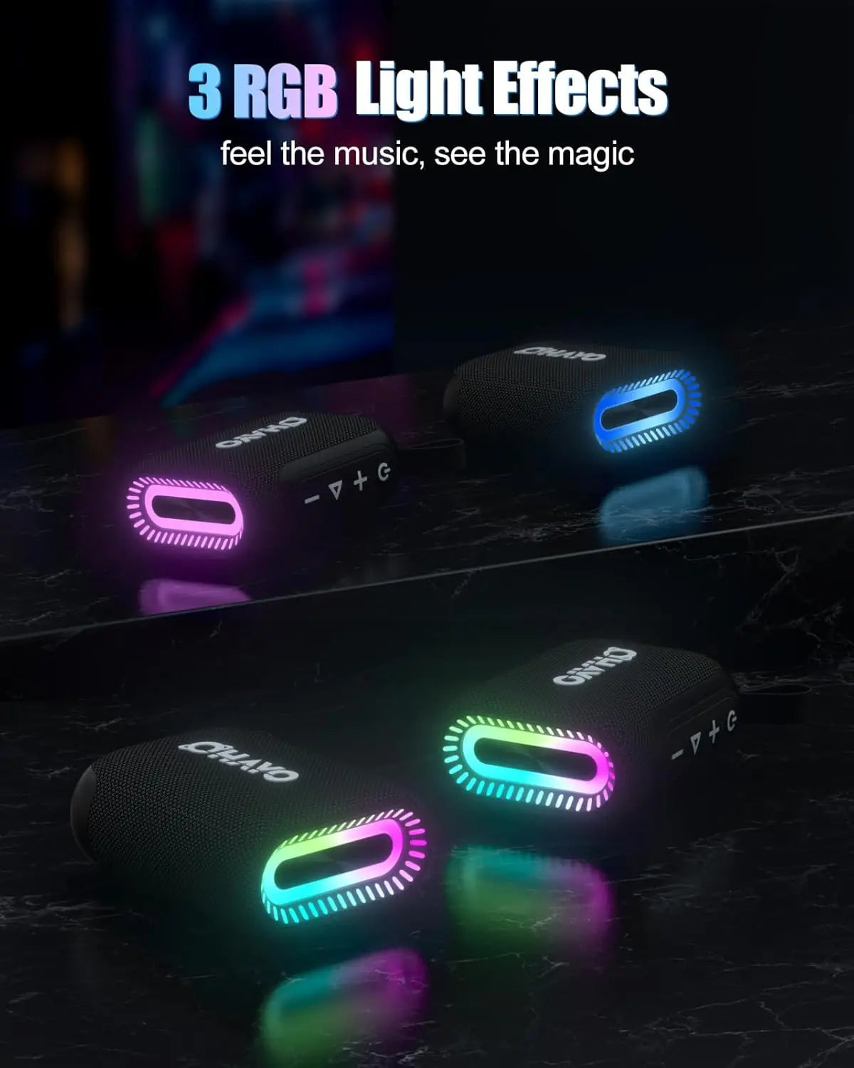 OHAYO Bluetooth Speaker Small Music Box Bluetooth 5.3 with RGB Light, Outdoor Portable Speaker with 24H Battery, IPX7 Waterproof
