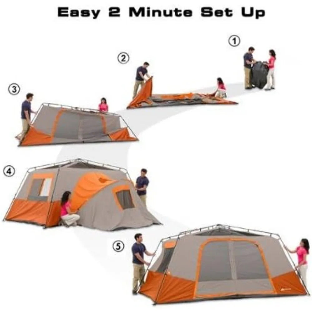 11 Person 3 Room 14' x 14' Instant Cabin Tent Orange - Jimmys Supplies