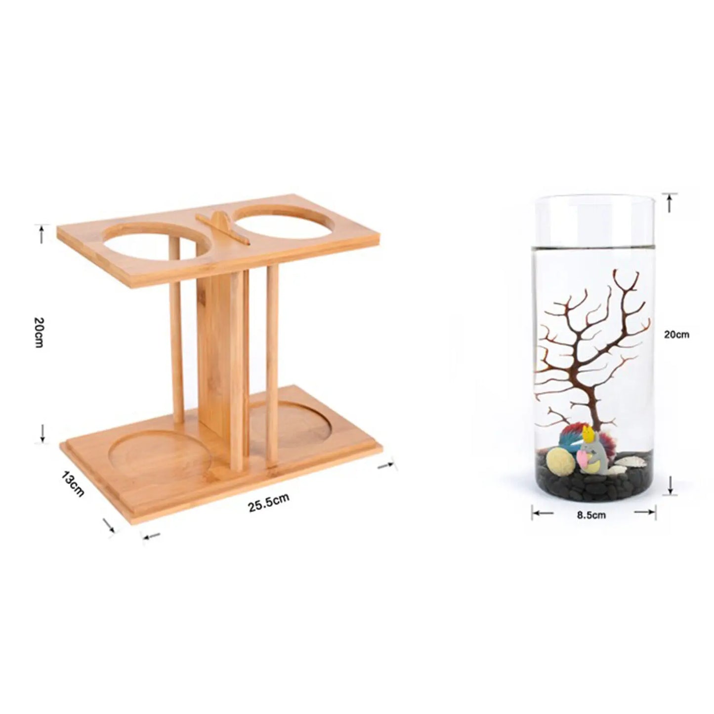 Glass Betta Fish Tank Bamboo Base Mini Aquarium For Desktop - Jimmys Supplies