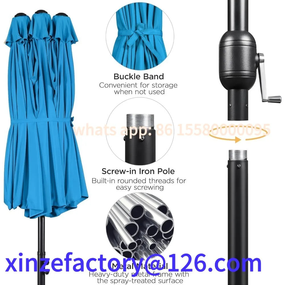 Customizable 15 ft Large Patio with Solar LED, Double-Sided Rectangle Outdoor Market Umbrellas