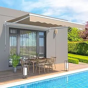 Manual Retractable Awning Sun Shade Patio Awning Cover Outdoor Patio Canopy Sunsetter Deck Awnings with Manual Crank Handle - Jimmys Supplies
