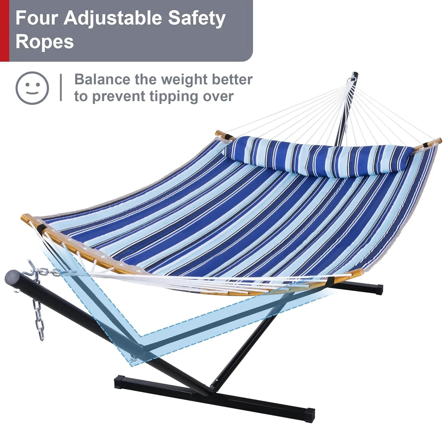 2 Person Hammock Freestanding with Curved Spreader Bar, Large Hammocks for Outside with Pillow and Portable Bag,