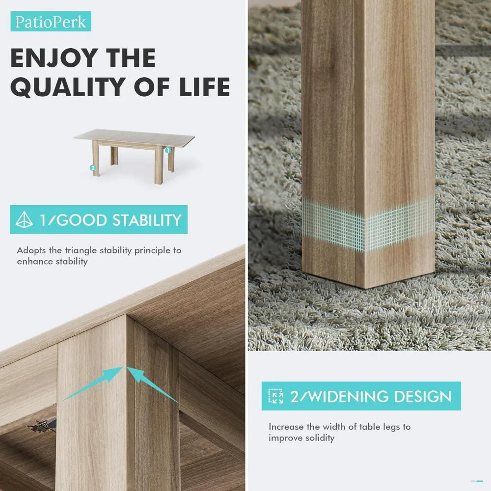 Extendable Dining Room Table for 6-10 Person, Plank and Beam Farmhouse Large Rectangular Kitchen Tables for Living Meeting Room - Jimmys Supplies