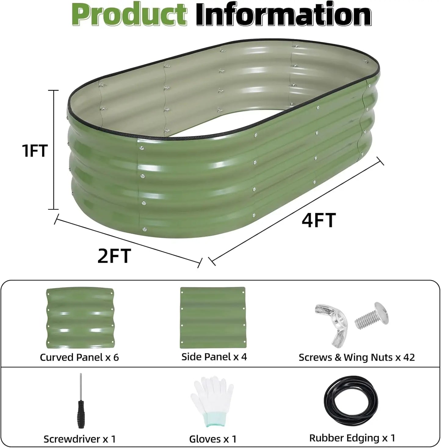 Galvanized Raised Garden Bed - 4×2×1ft (2 Packs) Planter Raised Beds for Gardening | Oval Metal Garden Planter Box with Safety E
