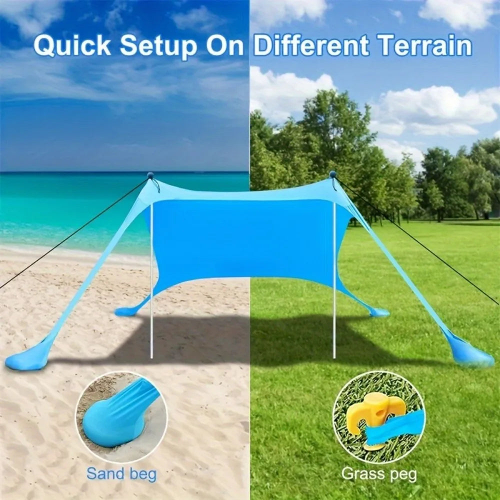 Pop-up beach tent Sunshade UPF50+ with ground nails and stabilizer poles, outdoor sunshade tent for camping trips, fishing, back - Jimmys Supplies