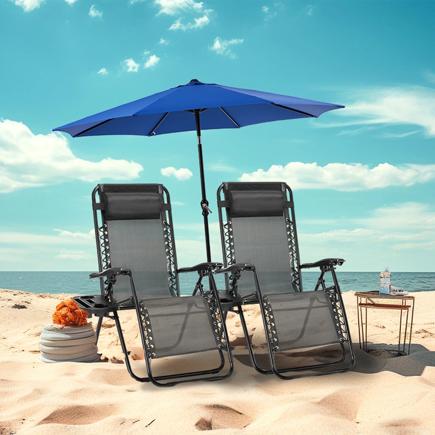 JHK Zero Gravity Set of 2 Portable Recliner Camping Patio Outdoor Garden Lounge Chair with Cup Holder Trays Adjustable Pillow - Jimmys Supplies