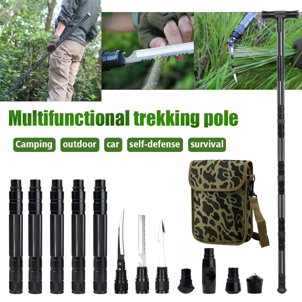 Multi Mountaineering Stick with Camouflage Backpack T Shaped Retractable Folding Stick for Outdoor Climbing Tool - Jimmys Supplies