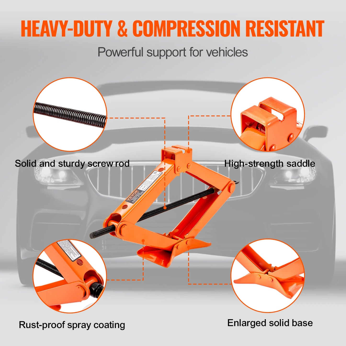 VEVOR Scissor Jack 2.5 Ton Lifting Range 3.7"-17.1" Portable - Jimmys Supplies
